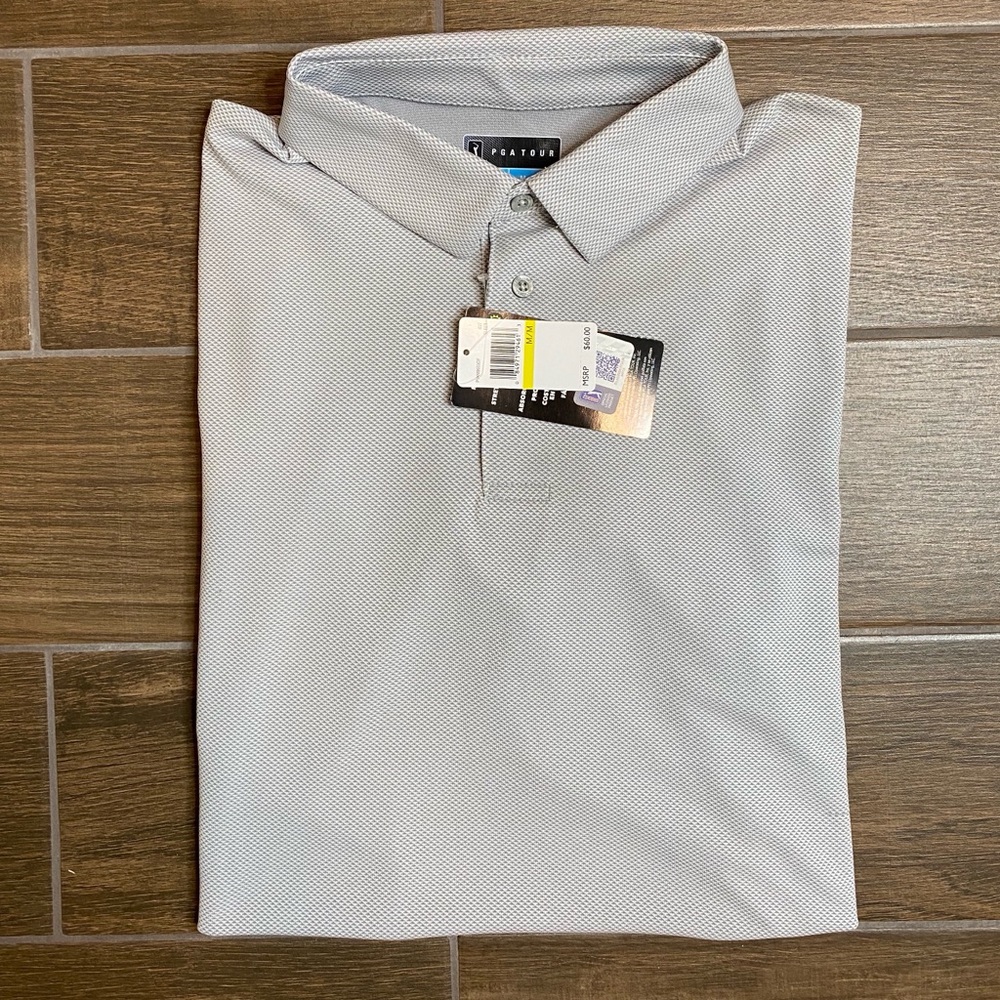 Grey and white PGA tour collard shirt